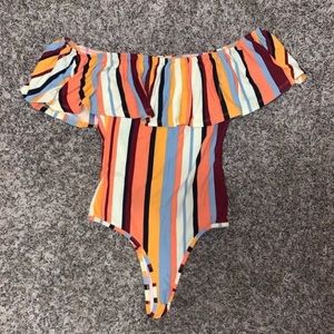 SOLD ‼️‼️Off the shoulder stripe bodysuit